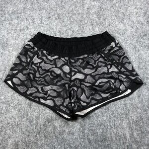 Lululemon Speed Up Shorts Womens‎ L 10 Black White Abstract Run Liner Athletic